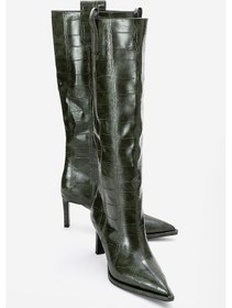 Resim Lunelle Yeşil Baskı Sivri Burunlu Kadın Topuklu Çizme Yeşil 