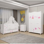 Resim Melina Yıldız 4 Kapaklı Bebek Odası + Yatak + Uyku Seti - Prenses Beyaz 