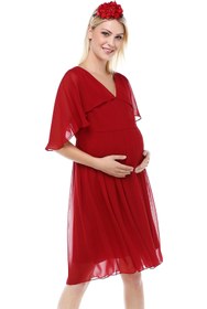 Resim MODA LABİO Melek Kol Kısa Hamile Elbisesi Kırmızı 