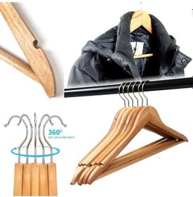 Resim Doğal Ahşap Elbise Askısı 48 Adet Natural Askı 44,5cm DE042 