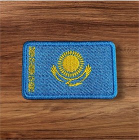Resim Ex Patch Kazakistan Bayrağı Nakış Arma Peç Patch 8 X 5 Cm 