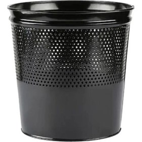 Resim Ofis Tipi Boyalı Delikli Siyah Çöp Kovası, Şık ve Fonksiyonel Temizlik Aksesuarı 