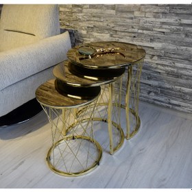 Resim 3 'Lü HASIR ZİGON SEHPA CAM: BRONZ AYNA AYAK: GOLD 