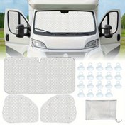 Resim FIAT Ducato, PEUGEOT Boxer, Citroen Relay (2006-2022) için Su Geçirmez ve UV Koruma Sağlayan 7 Katmanlı Alüminyum Folyo Karavan Güneşlik Perdeleri - Yan Ayna Kapakları ve File Saklama Çantası Dahil, Seyahat Gizlilik Ekranları | Dikişli Dokulu Tasarım | Su Geçirmez Perdeler 