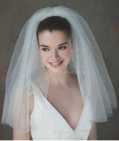 Resim JetDukkan Kabarık Incili Duvak - Gelin Gelinlik Için, Nikah, Duvağı,tül, Kırık Beyaz 