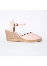 Resim Star Tombis Gerçek Elişi Topuğu Açık Bilekten Bantlı Dolgu Topuk Pembe Keten Hasır Espadril Handmade Pembe 