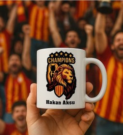 Resim Bk Gift Kişiye Özel Sarı Kırmızı 5 Yıldız Aslan Taraftar Tasarımlı Beyaz Kupa Bardak-2, Taraftar Hediyesi, Doğum Günü Hediyesi, Arkadaşa Hediye Kobitm 