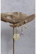 Resim Gaia Jewelry Kadın Pembe Turmalin Taşlı Üçlü Gümüş Küpe Seti 