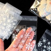 Resim 100 adet Kar Tanesi Desenli Kendinden Yapışkanlı Torbalar - Hediye Paketleme, Tatil Kartları, Küçük İşletme Ambalajı için Dayanıklı Polipropilen Şeffaf Plastik Zarflar (100 Adet), Noel Hediye Çantaları 