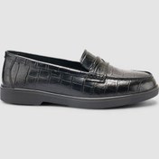 Resim %100 Hakiki Deri Siyah Croco Desen Kadın Loafer Siyah 