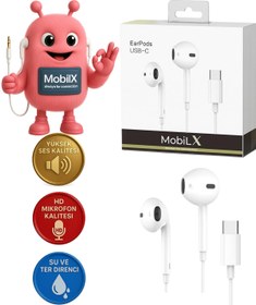 Resim X PREMİUM MobiLX iPhone 15/16 Type-C Kablolu Kulaklık – Orijinal Ses, Mikrofonlu, Tak-Çalıştır 