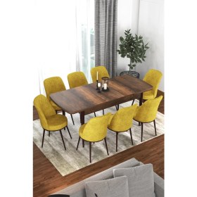 Resim Canisa Concept Via Serisi 80 x 132 cm Açılabilir Barok Ahşap Desen Mutfak Masa Takımı + 8 Adet Sandalye 