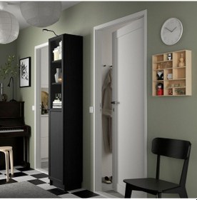 Resim Cam/panel Kapaklı Kitaplık, Siyah Meşe Görünümlü, 40x30x202 Cm Siyah 