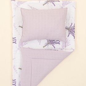 Resim Alt Açma Matı ve Yastık - Çift Taraflı - Lila Muslin - Lavanta 