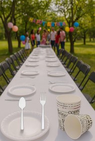 Resim Tezyolla Yuvarlak Köpük Tabak + Karton Bardak + Kaşık + Çatal 4 Lü Set 10 Adet 