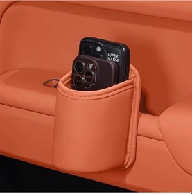 Resim Xuweiwei Orange Deri Araç Koltuğu Arkası Su Geçirmez Saklama Kutusu Çok Fonksiyonlu Araç Çöp Kutusu Ve Bardak Tutucu 
