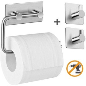 Resim Deltahome Paslanmaz Çelik Tuvalet Kağıtlığı Standı + 2 Askılık 
