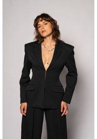 Resim Thalure Kadın Siyah Agraflı Bele Oturan Blazer 