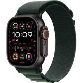 Resim Apple Watch Ultra 2 GPS + Cellular 49mm Siyah Titanyum Kasa + Koyu Yeşil Alpine Loop - Medium 