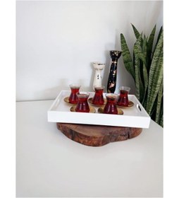 Resim Beyaz Sunum Tepsisi Dekoratif Kahve, Söz, Nişan, Sunum , Beyaz Ahşap Servis Tepsisi Beyaz 