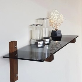 Resim NeoStill Neostill-Duvar Raf Kitaplık Temperli Füme Cam Masif Ahşap 