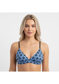 Resim Bonbon Kadın Balensiz Desteksiz Üçgen Bralet Sütyen Ve String Külot 2'li Takım Bb2265 Mavi Desenli 