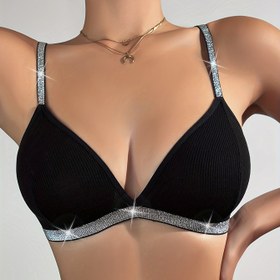 Resim Rahat Kablosuz Sütyen, Seksi Viskoz Kumaş, Düz Renkli Kontrast Detaylı, Paddingsiz, Yetişkin Örgü, Günlük Giyim İçin Moda İç Çamaşırı 