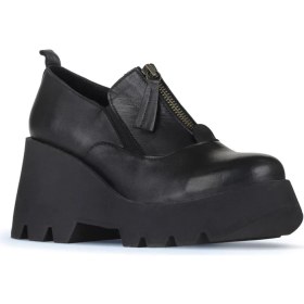 Resim Bueno Shoes Siyah Deri Kadın Dolgu Topuklu Ayakkabı Kısa Tabanlı 39 Numaralı Günlük Kullanım İçin 