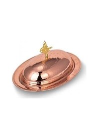 Resim Turna Bakır Saltanat Şişme Kapak Kayık Sunum Tabağı 25 Cm El Dövme Kırmızı Turna4405-1 