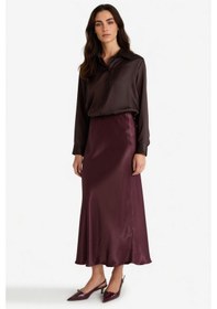 Resim Defacto A Kesim Normal Bel Saten Midi Bordo Kadın Etek B1867ax/br234 Bordo 