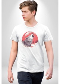 Resim Uluyan Beyaz Kurt Unisex Unisex Beyaz Organik Baskılı T-shirt Penye Yüksek Kalite Beyaz 
