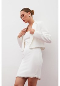 Resim Sateen Aksesuarlı Kısa Ceket - Ekru-134922 Ekru 