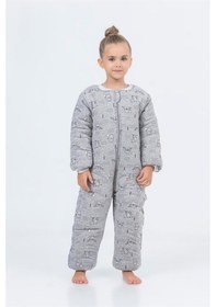 Resim Cantoy Kız Erkek Çocuk Kalın Elyaf Dolgulu Premium Kalite 2.5 Tog Desenli Uyku Tulumu Gri Melanj 