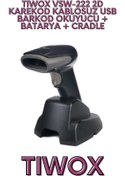 Resim Tiwox VSW-222 2D KAREKOD KABLOSUZ USB BARKOD OKUYUCU + BATARYA + CRADLE 