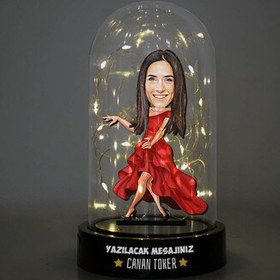 Resim Dans Eden Kadın Karikatürlü Işıklı Fanus Biblo 