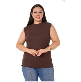 Resim Büyük Beden Yarım Balıkçı Yanı Yırtmaçlı Uzun Kahverengi Body 