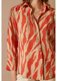 Resim Never More Zebra Desen Modal Gömlek Zebra Desen Turuncu Çok Renkli 