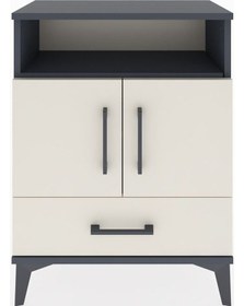 Resim Arges Komodin 3 Raflı Tek Çekmeceli 2 Kapaklı 60x30x80 Antrasit-aytaşı Antrasit 