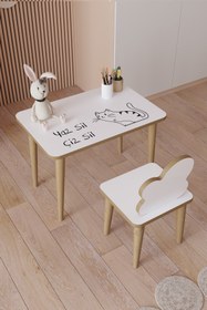 Resim YüceerHome Çocuk Masa Sandalye Yaz Çiz Sil Geniş Masa Montessori 1 Adet Masa 1 Adet Sandalye 