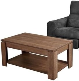 Resim Shelf Raflı Dikdörtgen Orta Sehpa, Koyu Meşe 