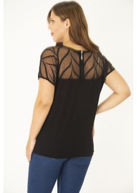 Resim Kadın Büyük Beden Siyah Arka Robası Fermuar Ve Dantel Detaylı Bluz 65n36943-siyah Siyah 