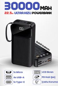 Resim Enshall 30.000 mAh 22.5W Hızlı Şarj Destekli Dahili Kablolu Taşınabilir Batarya Powerbank 