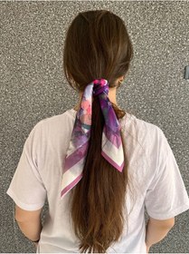 Resim Şifon Saten Fular Desenli Fular Bandana Aksesuar Renk 