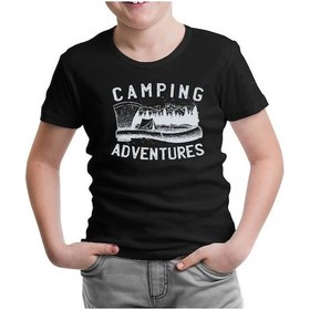 Resim Lord Tshirt Camping Adventure Axe And Tent Siyah Çocuk Tshirt 001 