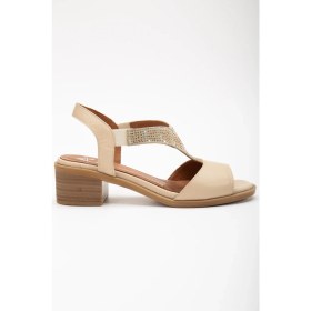 Resim Analin Shoes Kadın Hakiki Deri Lastikli Rahat Taşlı Sandalet 2690 Sandalet Bej 3 