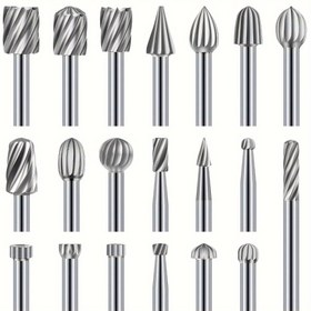Resim Yüksek Hızlı Titanyum Kaplamalı 20 Adet Döner Frez Seti - Dayanıklı Oyma ve Kazıma Uçları ile 1/8 "Şaftı olan DIY Ahşap İşleme, Delme ve El Sanatları için Çok Yönlü Araçlar - Ahşap, Plastik ve Daha Fazlası üzerinde Hassasiyet için 