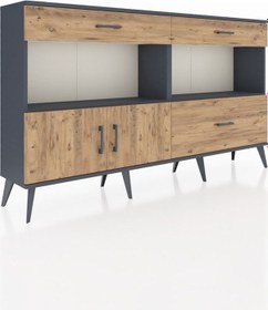 Resim Arges Konsol 2 Raflı 3 Çekmeceli 2 Kapaklı 176x30x99 Antrasit-çam Antrasit-çam 