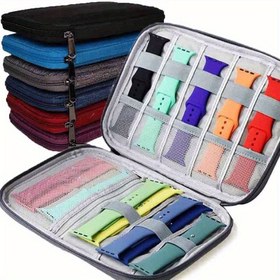 Resim Dayanıklı Polyester Apple Watch Band Organizatör Kılıfı - Çok Fonksiyonlu, Taşınabilir Seyahat Saklama Çantası, Çeşitli Kayış Renkleri için File Bölmeleri, Elastik Tutucular 