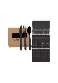 Resim Plastik Siyah Çatal Kaşık Bıçak Seti Takımı- 100 Ad. Çatal + 100 Ad. Bıçak + 100 Ad. Kaşık - 18 Cm. Siyah 