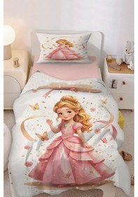 Resim Pembe Prenses Kelebekli Tek Kişilik Çocuk Nevresim Seti Pembe 